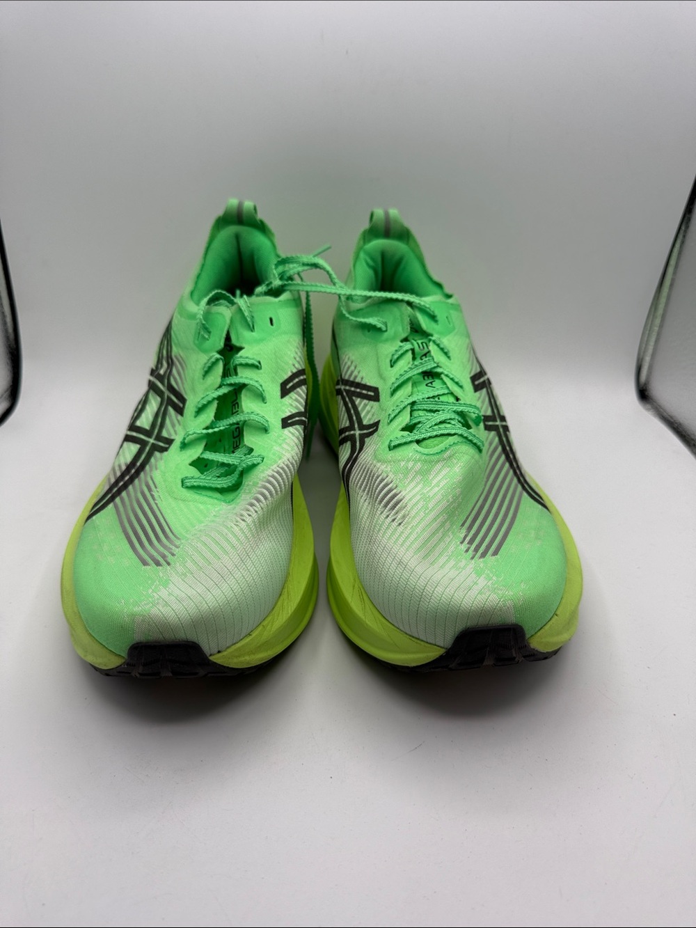 Asics MEGA BLAST men’s 11 Lime Green & Black FF Turbo² Race Running Shoes S14 - Picture 2 of 6